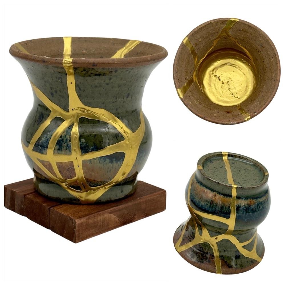 Kintsugi Vase Glazed Studio Pottery Gold Crack Art Personal Growth Gift